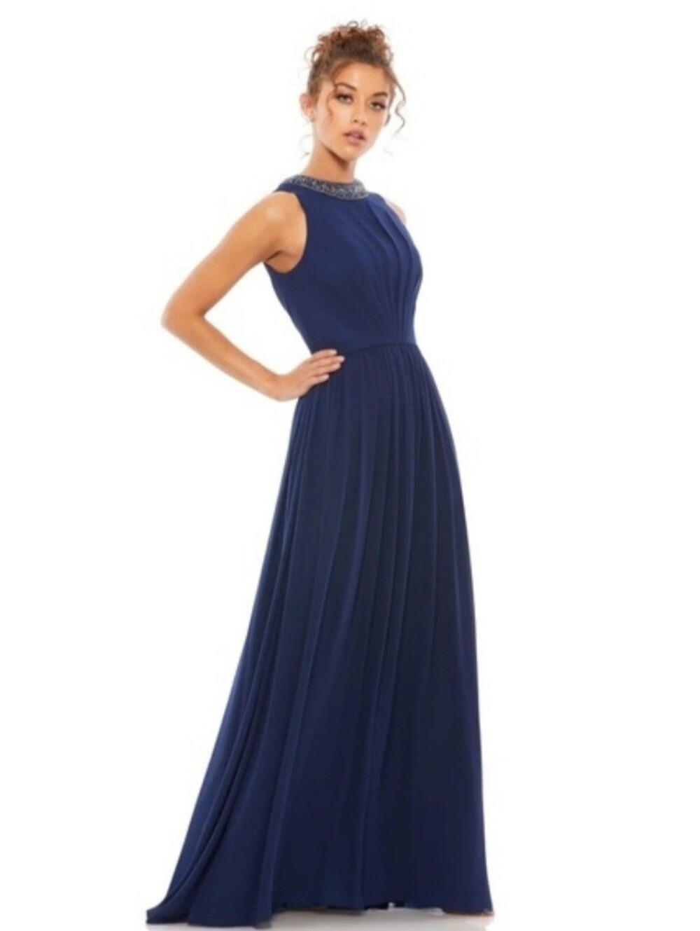 IEENA MAC DUGGAL Sz 10 Jeweled Blue Chiffon Formal Mother Of Bride Dress Gown